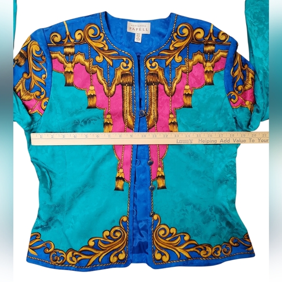 Vntg Adrianna Papell Green and Gold 100% Silk Jacket. 12 - Picture 8 of 10